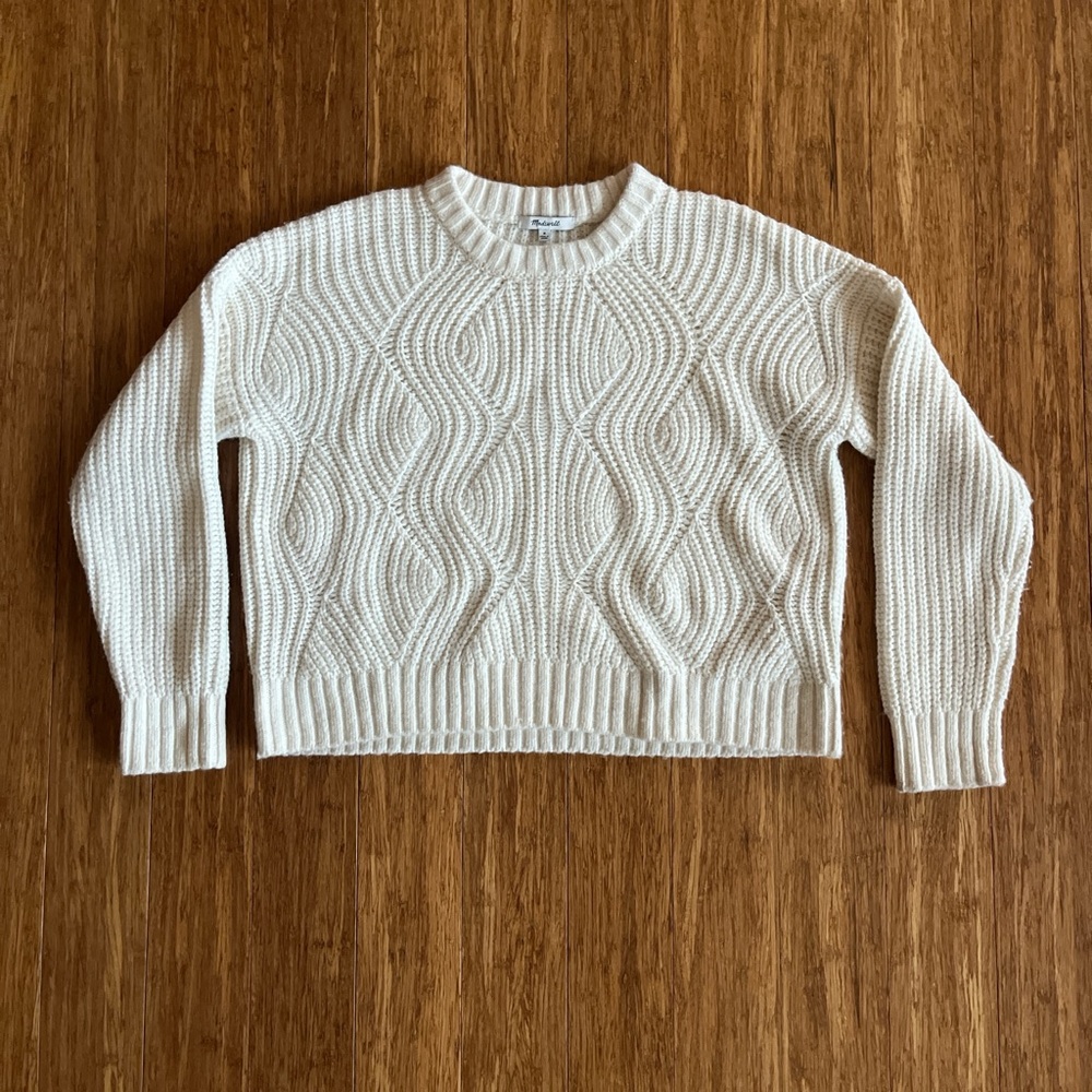 Madewell Cream Cable Knit Fisherman Boxy Sweater M